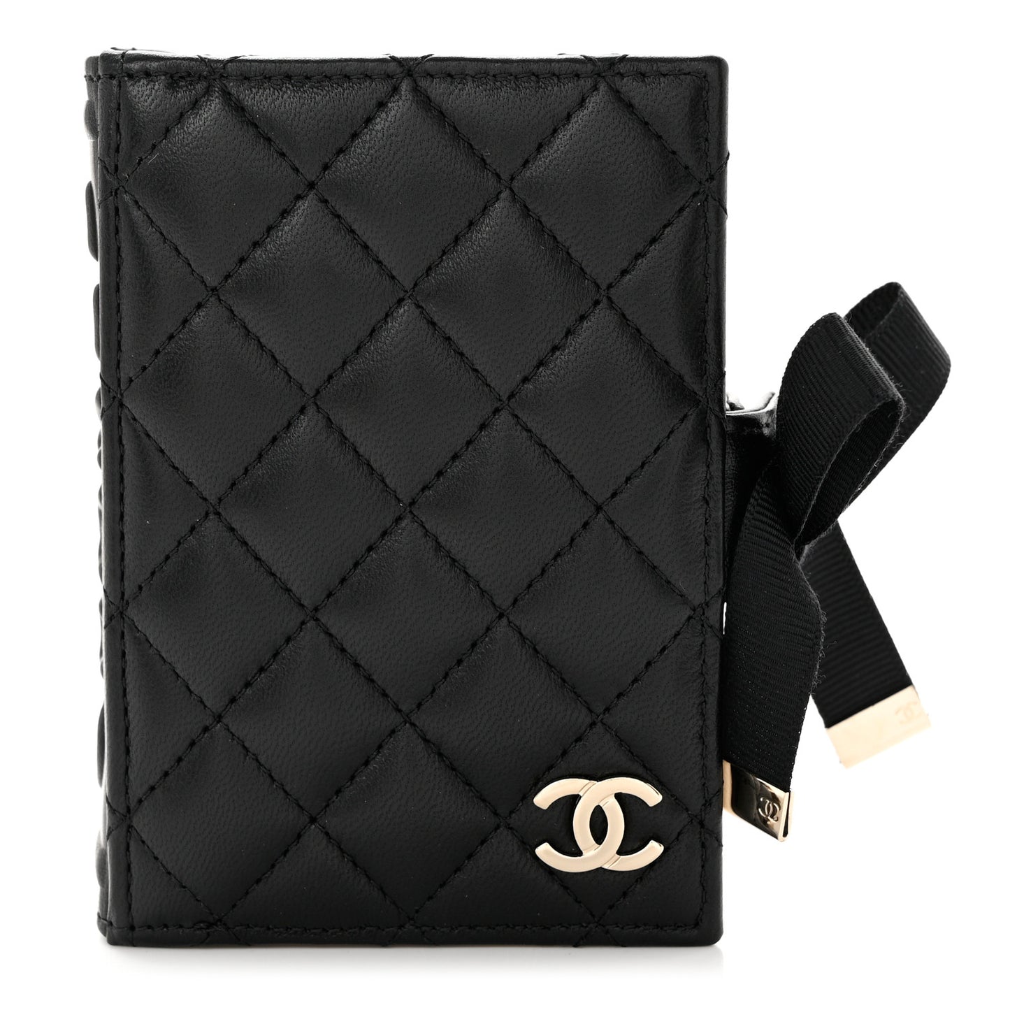 Lambskin Quilted Book Card Holder Black
