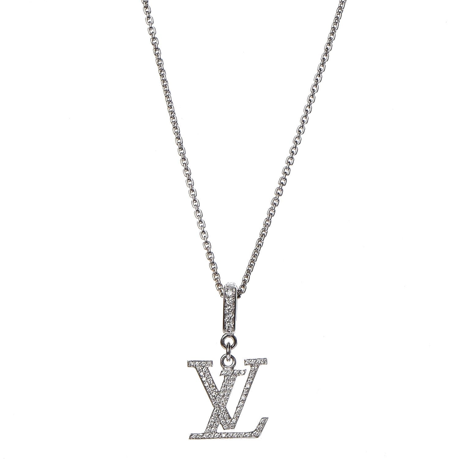 Louis Vuitton 18K White Gold Diamond Logo Necklace 1 of 8