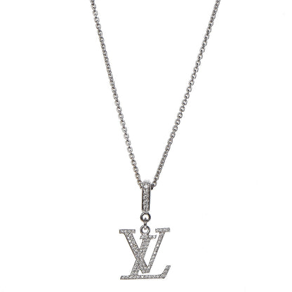 Louis Vuitton 18K White Gold Diamond Logo Necklace 1 of 8