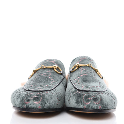 Gucci Velvet GG Monogram Fur Womens Princetown Slippers 35 Avio Dusty Pink 2 of 8