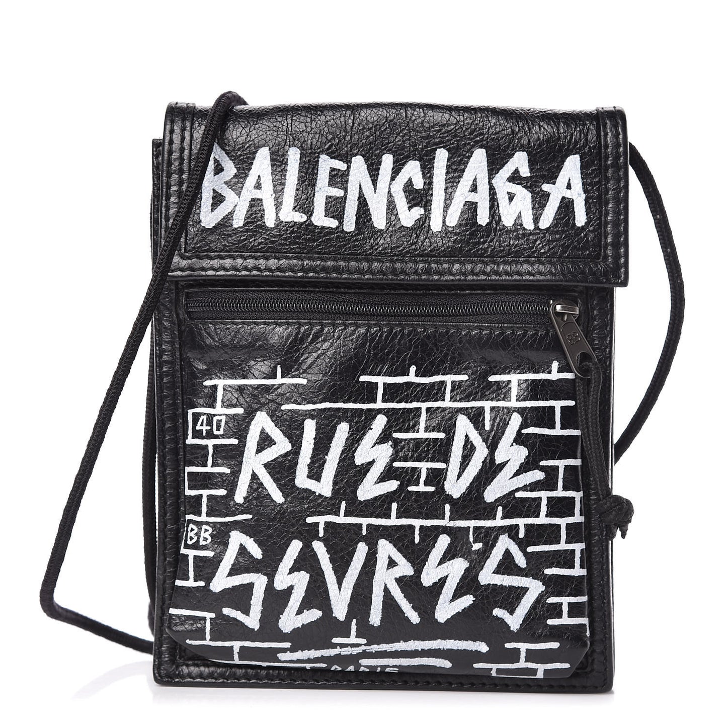 Agneau Graffiti All Over Small Explorer Pouch with Strap Black White