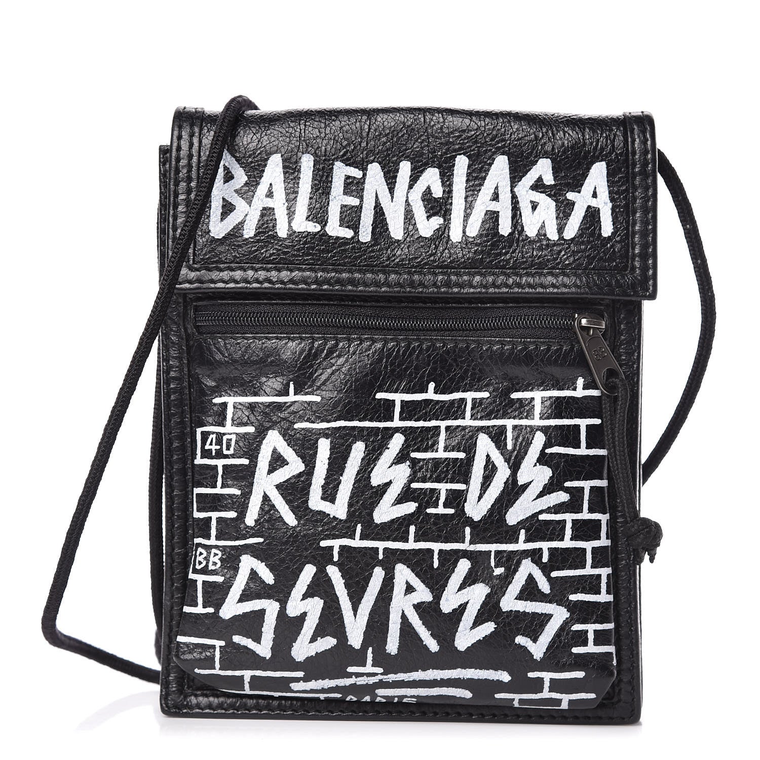 Balenciaga Agneau Graffiti All Over Small Explorer Pouch with Strap Black White 1 of 13