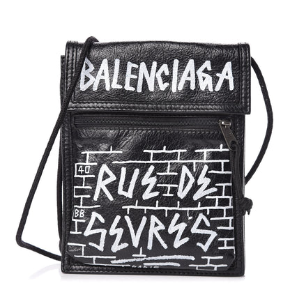 Balenciaga Agneau Graffiti All Over Small Explorer Pouch with Strap Black White 1 of 13