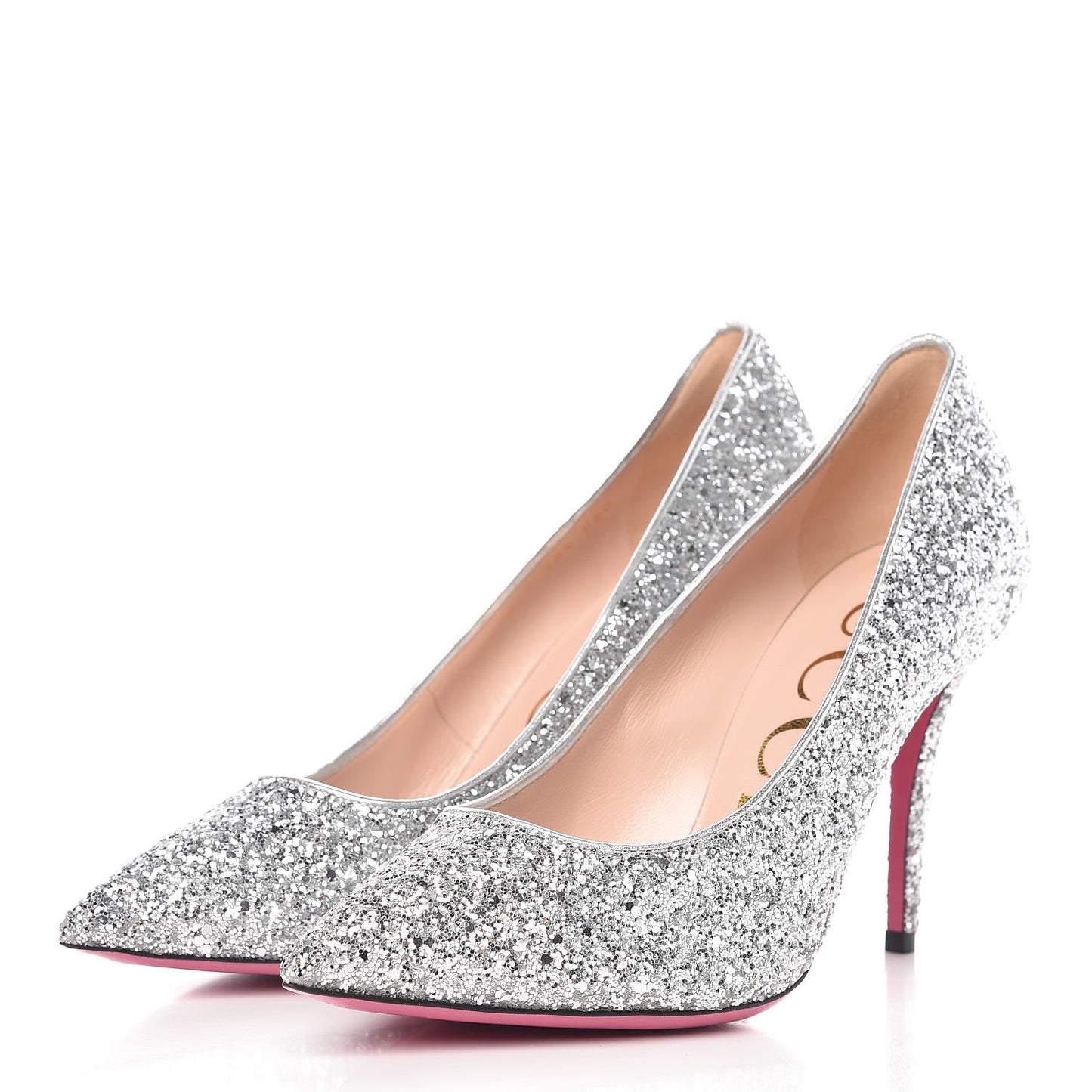 Nappa Silk Glitter Removable Crystal Heart Pumps 38.5 Argento