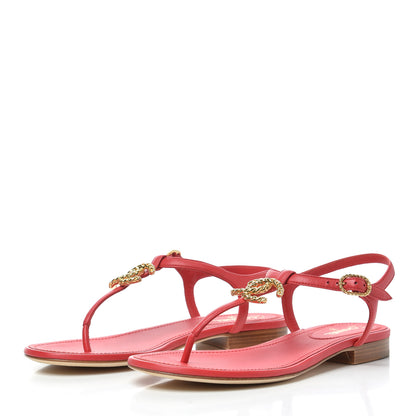 Chanel Lambskin Chain CC Logo Thong Sandals 36.5 Red 3 of 8