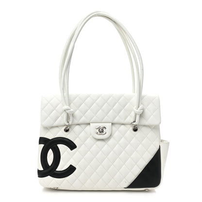 Chanel Calfskin Quilted Large Cambon Flap White Black 1 of 14