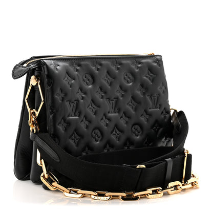 Louis Vuitton Lambskin Embossed Monogram Coussin PM Black 3 of 9