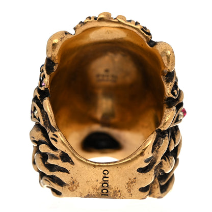 Gucci Metal Crystal Lion Head Ring 50 5.25 Aged Gold 3 of 6