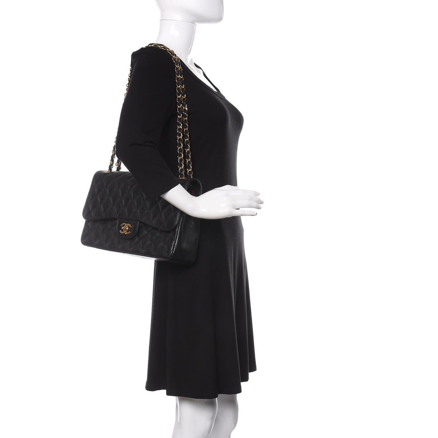 Caviar Quilted Jumbo Double Flap Black