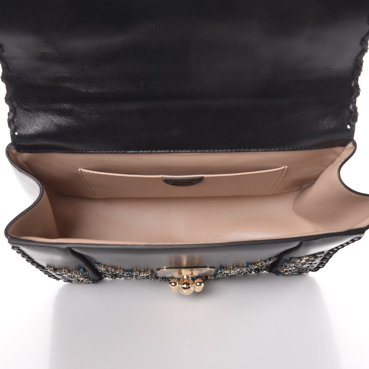 Calfskin Crystal Embellished Medium Elsie Shoulder Bag Black