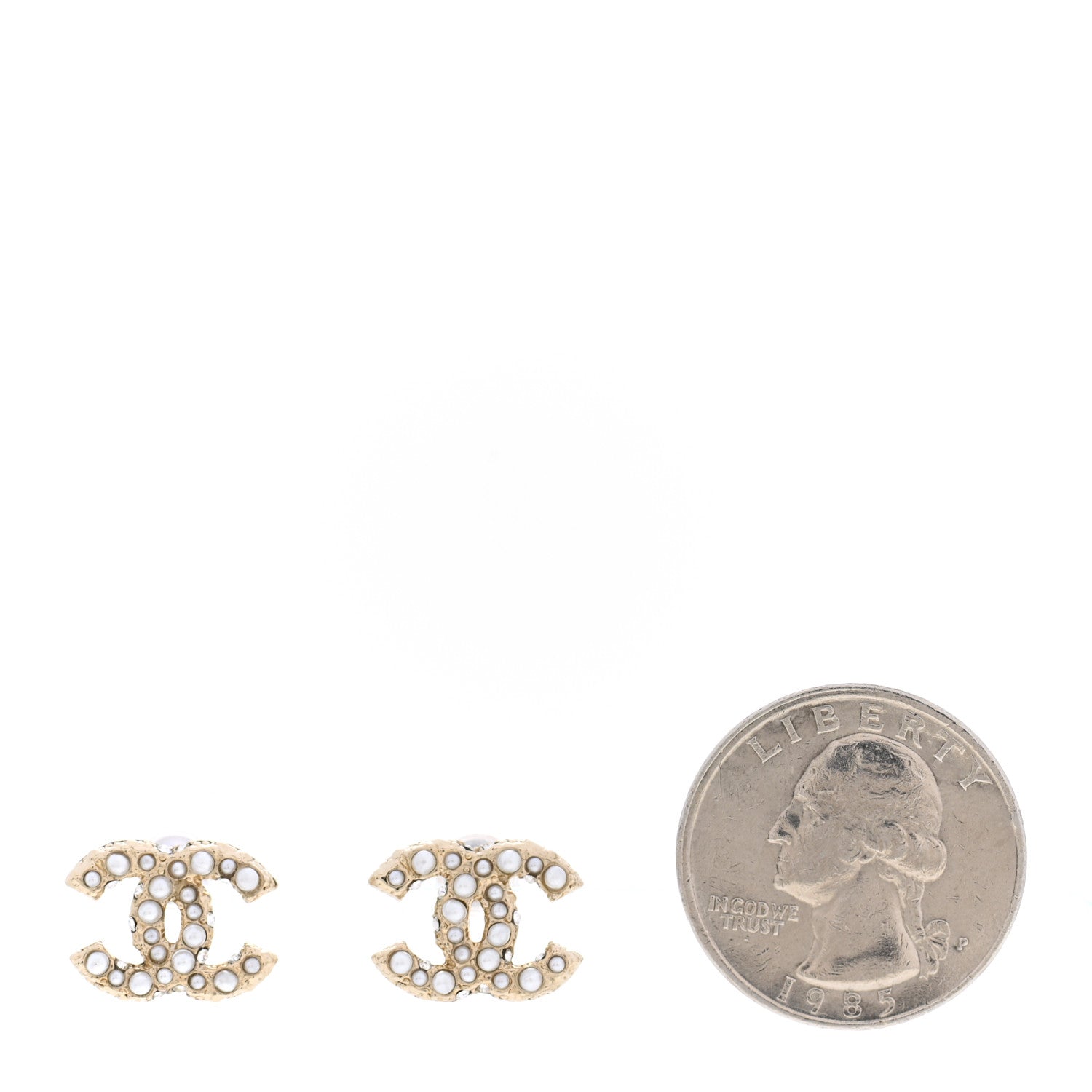 Chanel Pearl Crystal CC Earrings Light Gold 2 of 5