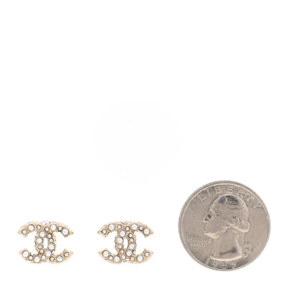 Chanel Pearl Crystal CC Earrings Light Gold 2 of 5