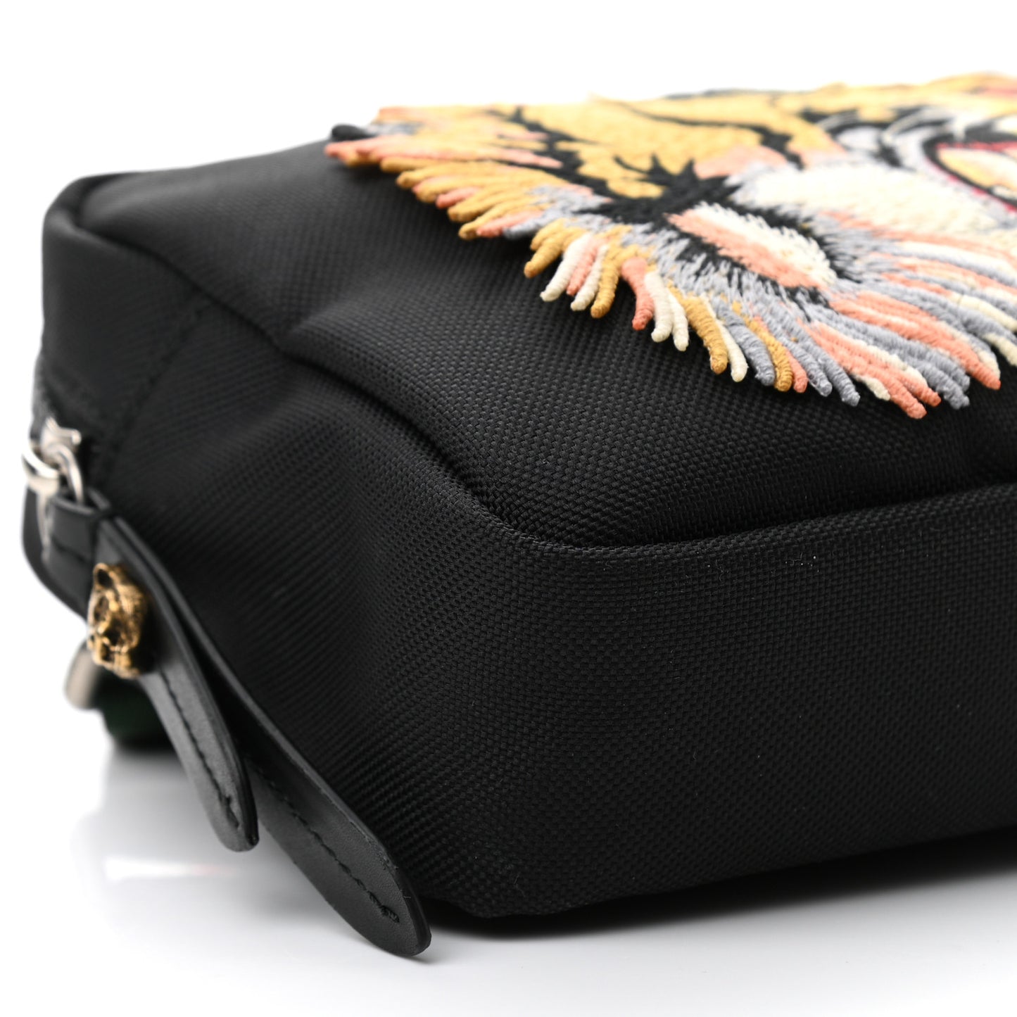 Canvas Web Tiger Embroidered Messenger Bag Black