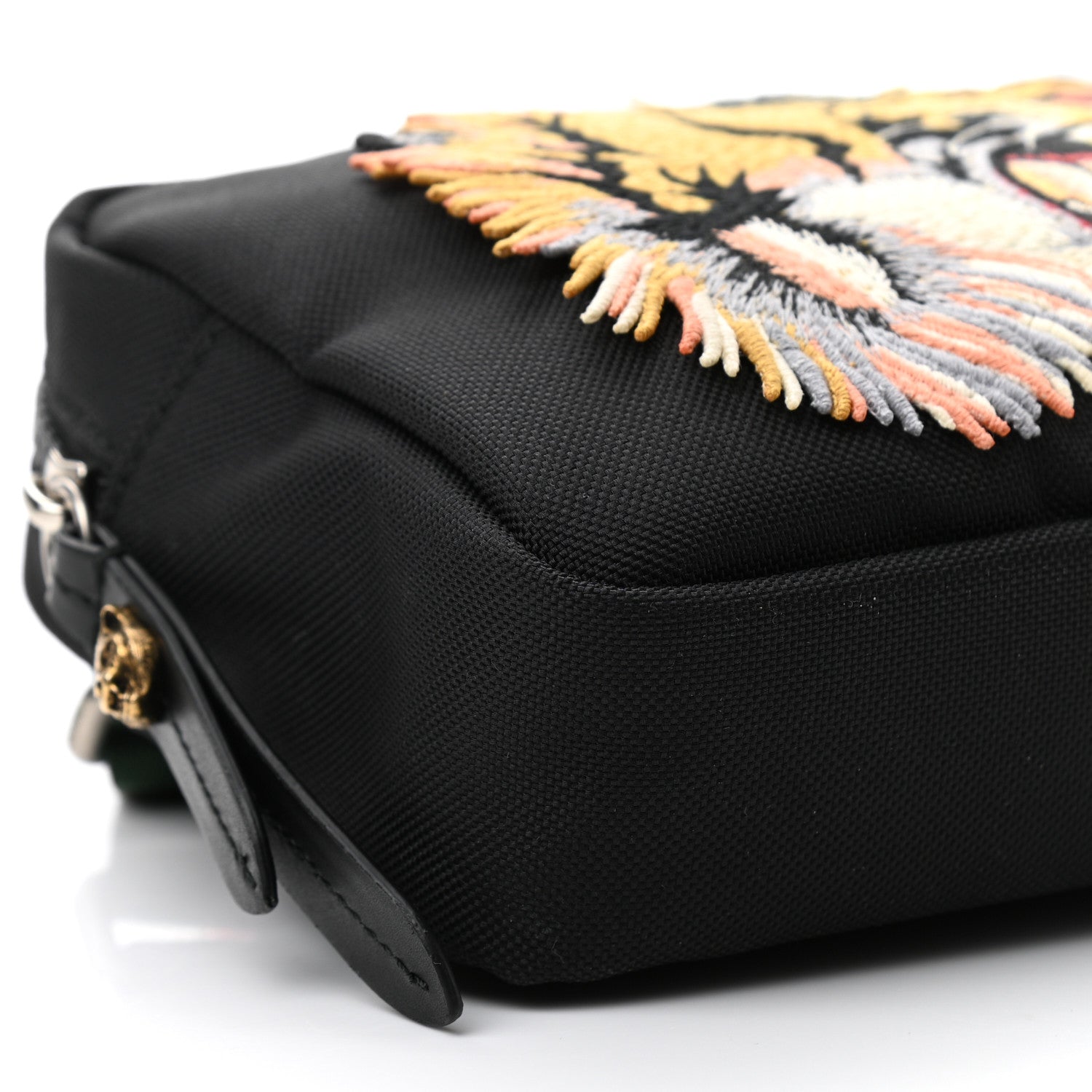 Gucci Canvas Web Tiger Embroidered Messenger Bag Black 8 of 10