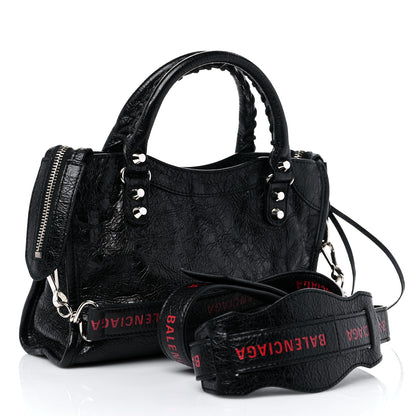 Balenciaga Agneau Classic Silver Hardware City Logo Strap Black Red 2 of 8