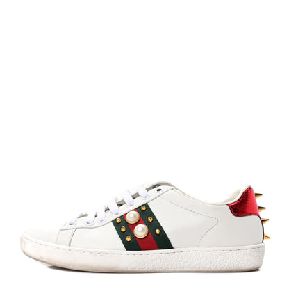 Gucci Calfskin Web Pearl Studded Womens Ace Sneakers 35.5 White 1 of 10