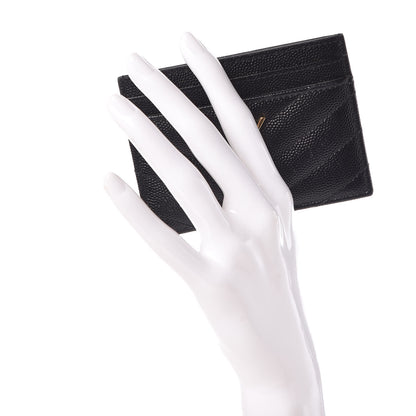 Saint Laurent Grain De Poudre Matelasse Chevron Monogram Credit Card Case Black 2 of 9