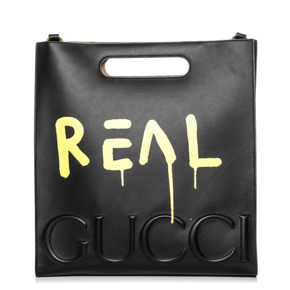 Gucci Calfskin GucciGhost Real Medium XL Tote Black Yellow 1 of 9