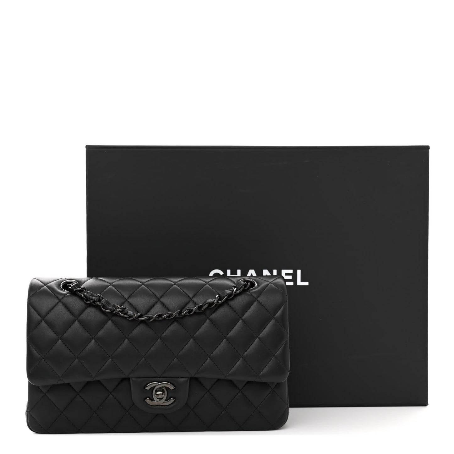 Lambskin Quilted Medium Double Flap So Black