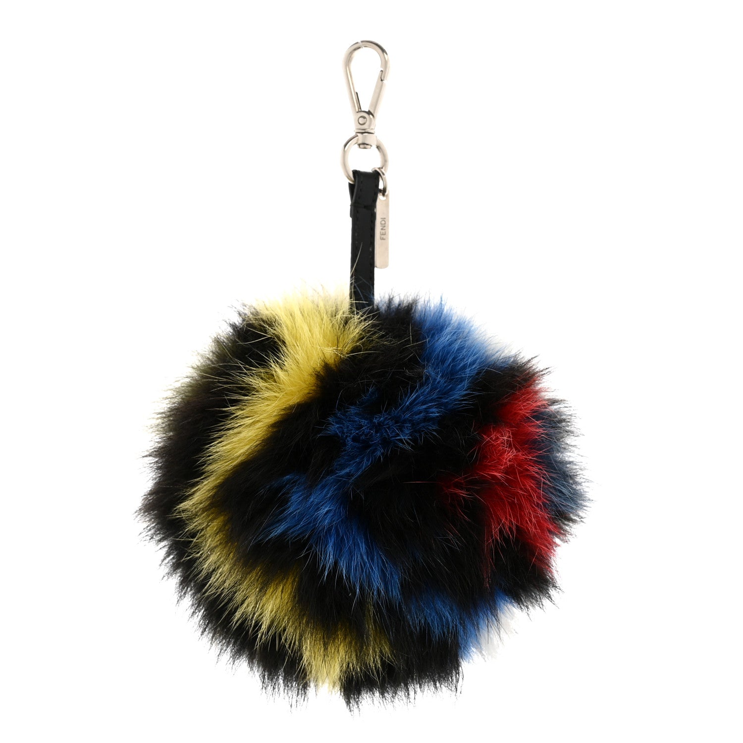 Fendi Fox Fur Shiny Nappa Rainbrow Pom Pom Bag Charm Black Yellow Blue 1 of 4