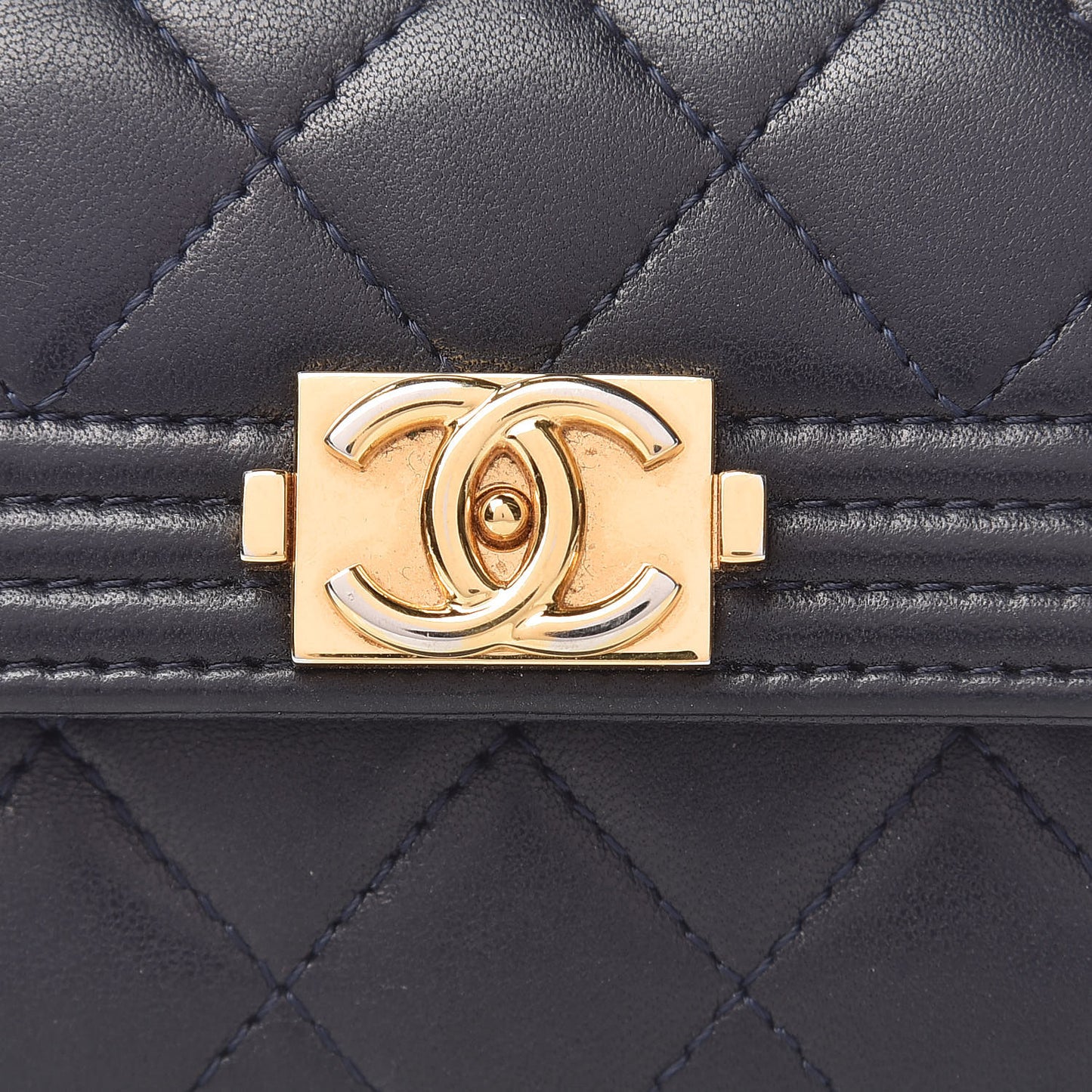 Lambskin Quilted Boy Card Holder Wallet Navy