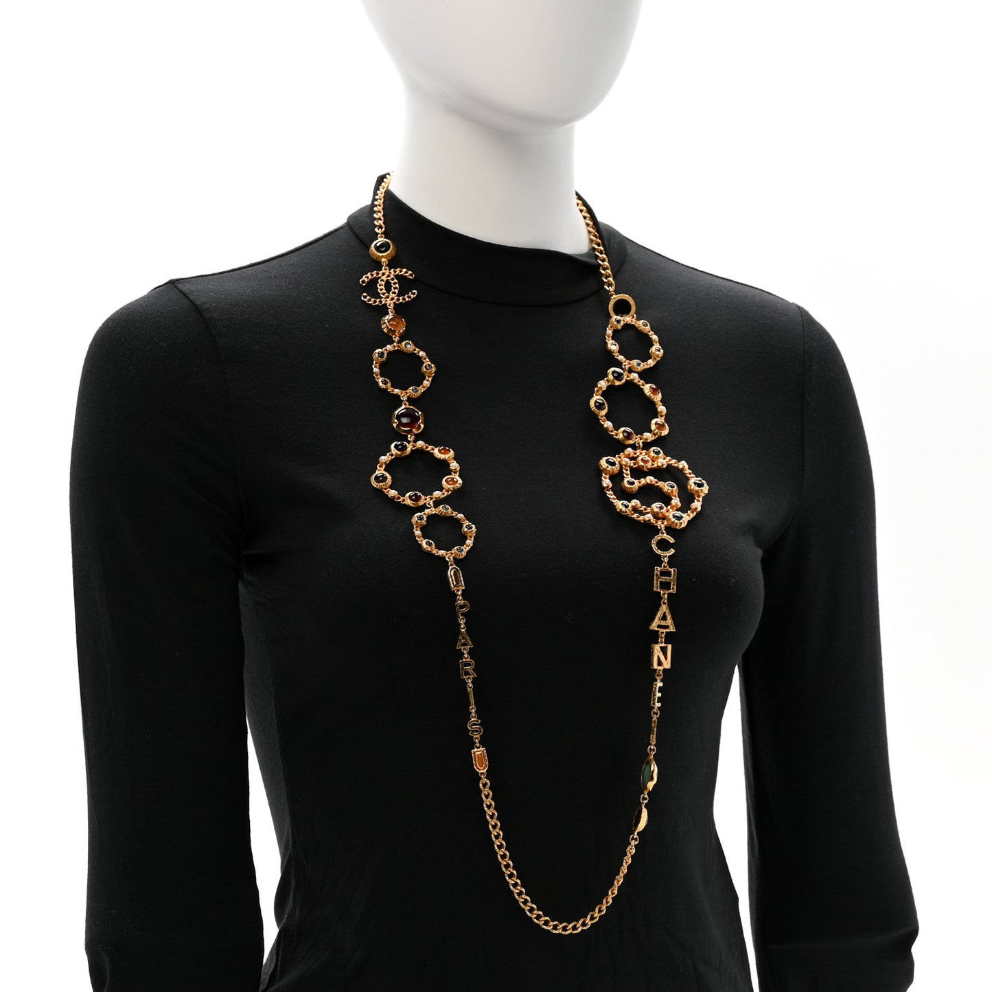 Pearl Gripoix Crystal No 5 Medallion Necklace Gold