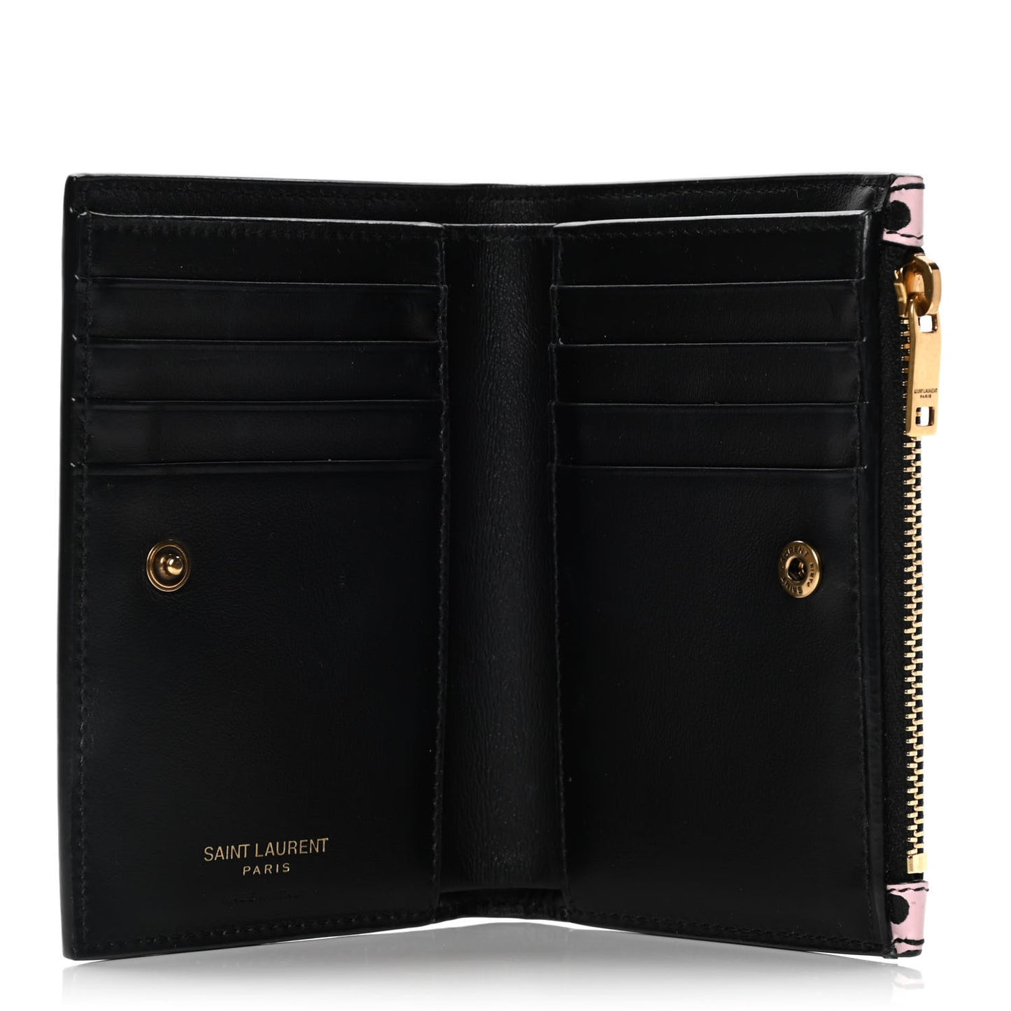 Calfskin Polka Dot Monogram Bi Fold Zipped Wallet Pink Black