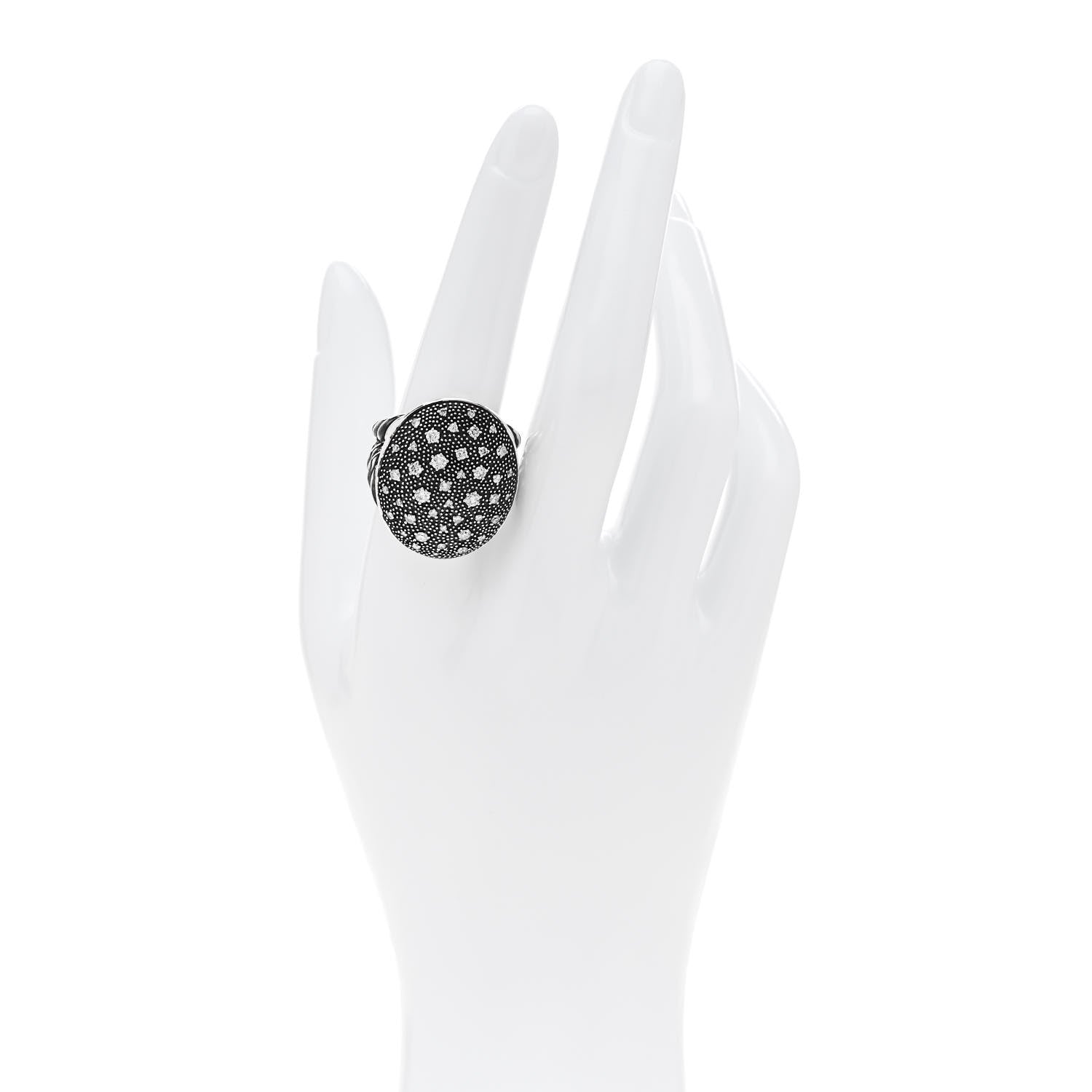 David Yurman Sterling Silver Diamond Midnight Melange Ring 60 9 2 of 6