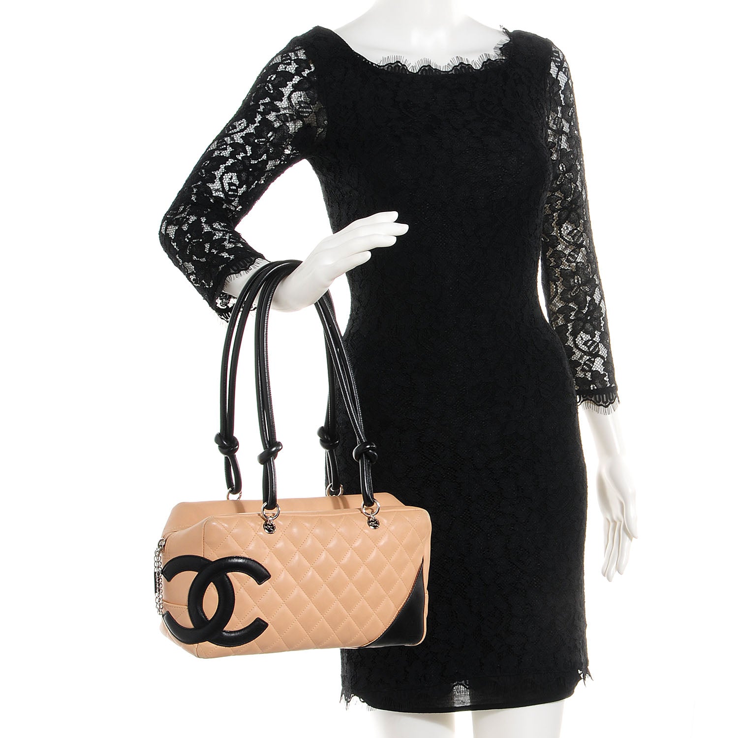 Chanel Calfskin Quilted Large Cambon Bowler Beige Black 2 of 10