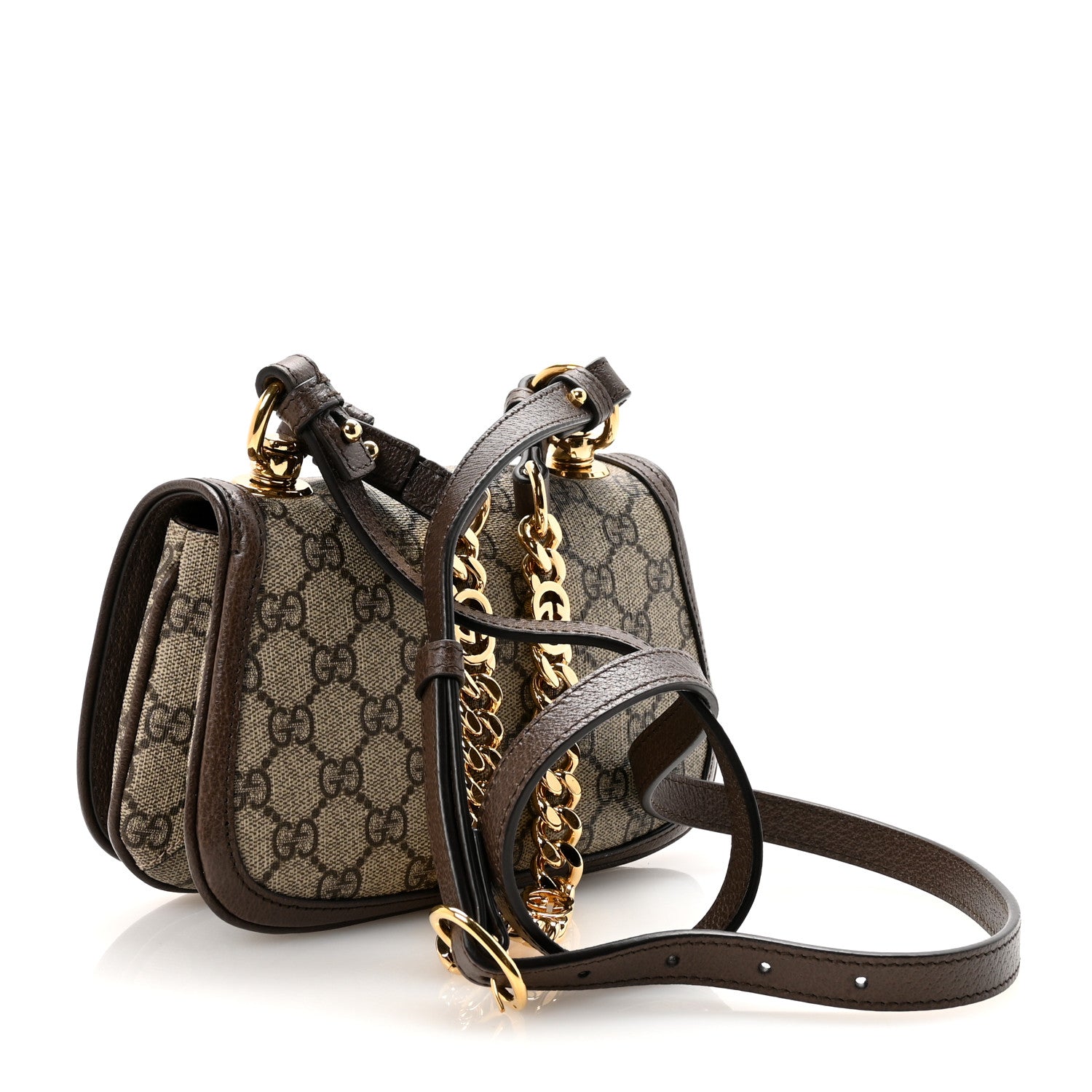 Gucci GG Supreme Monogram Textured Dollar Calfskin Mini Blondie Chain Shoulder Flap Bag Beige Ebony New Acero 3 of 9