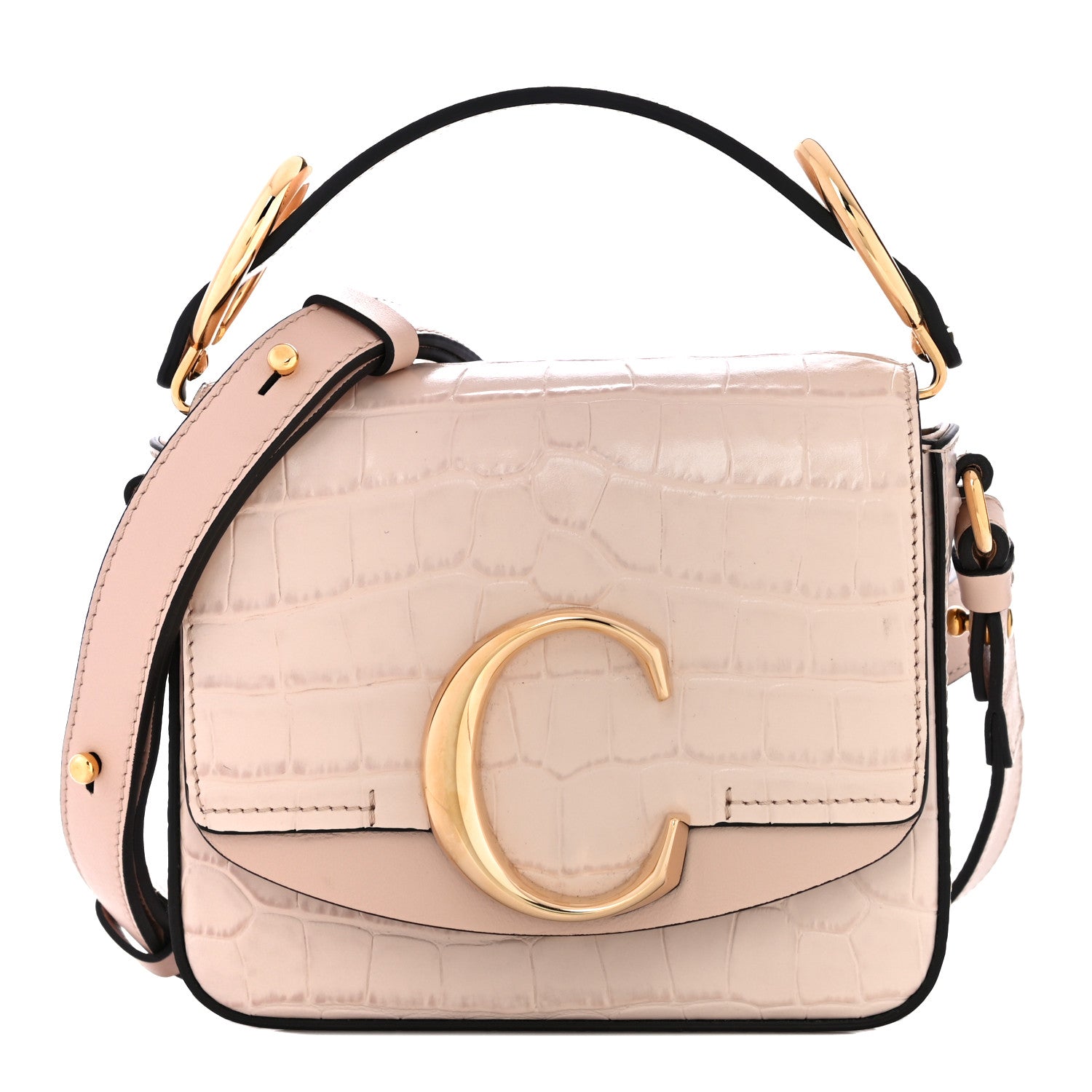 Chloe Calfskin Crocodile Embossed Mini C Double Carry Cement Pink 1 of 11