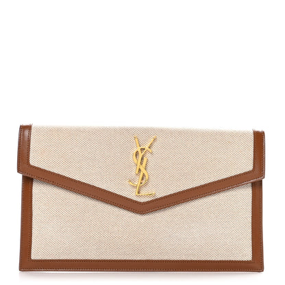 Saint Laurent Canvas Uptown Pouch Natural Beige Brick 1 of 9