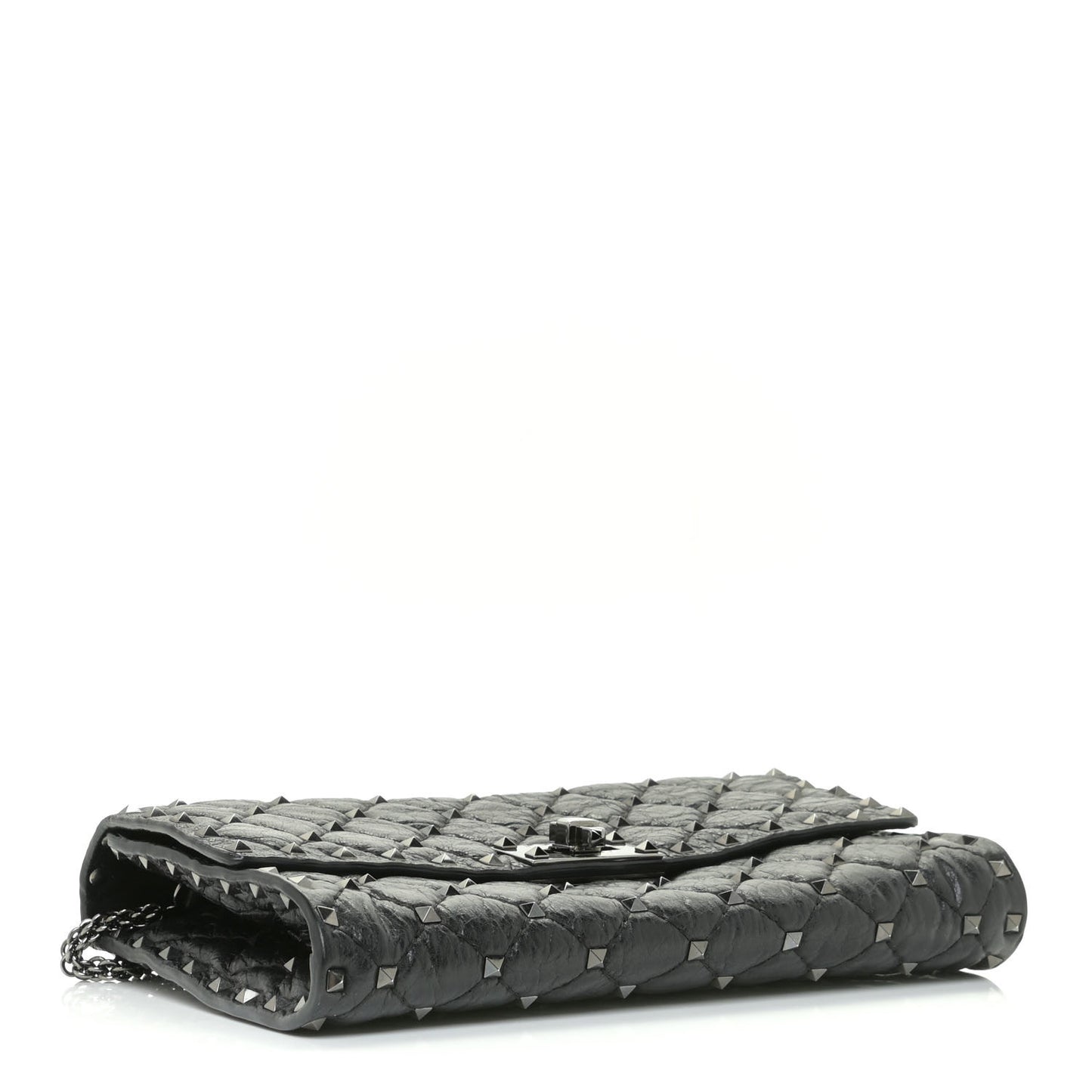 Lambskin Rockstud Spike Wallet on Chain Black