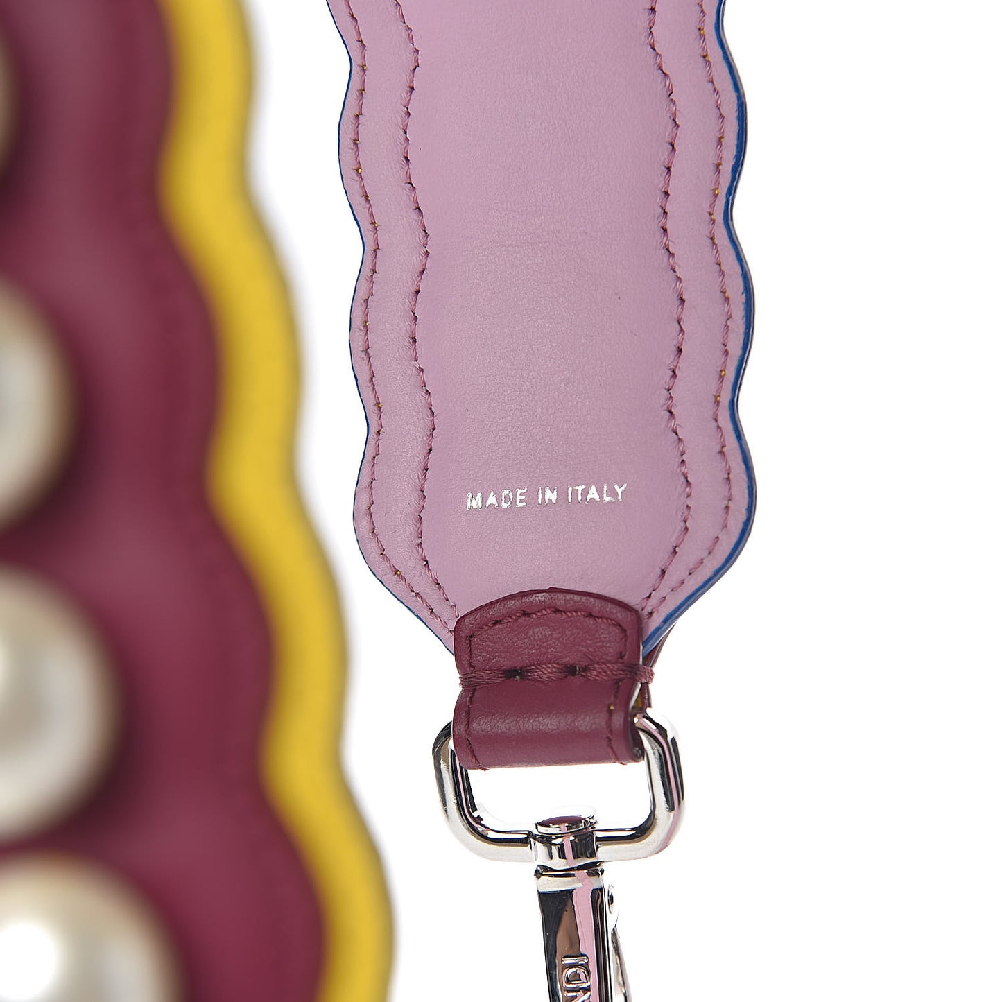 Vitello Century Pearl Tri-Color Scalloped Studded Strap You Black Cherry Limone Lavanda