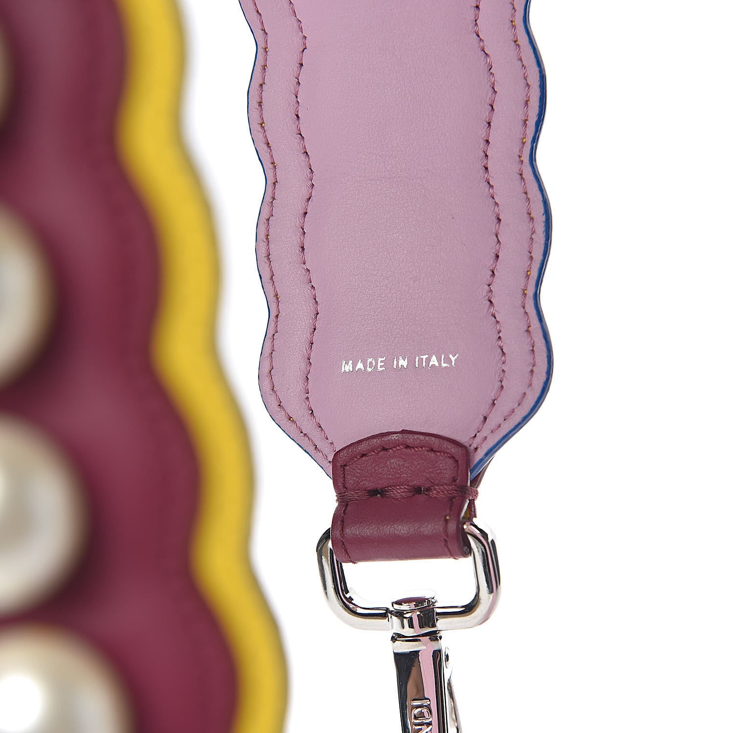Fendi Vitello Century Pearl Tri-Color Scalloped Studded Strap You Black Cherry Limone Lavanda 4 of 5