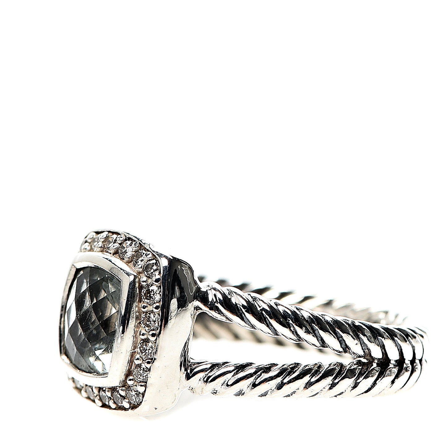 Sterling Silver Diamond Prasiolite 7mm Petite Albion Ring 52 6