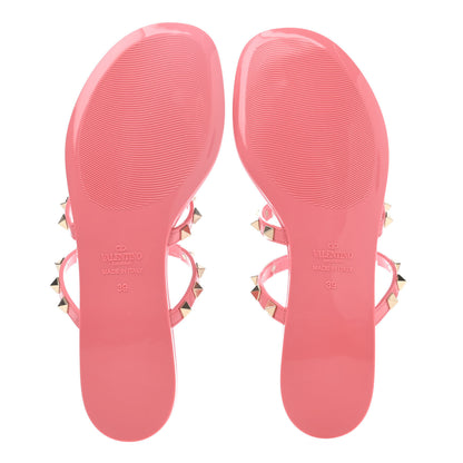 Valentino Garavani PVC Jelly Rockstud Caged Flat Thong Sandals 39 Sweet Pink 4 of 4