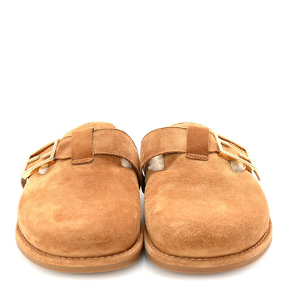 Fendi Suede Shearling Fendi Feel Buckled Clogs 38 Caramel Latte 3 of 9