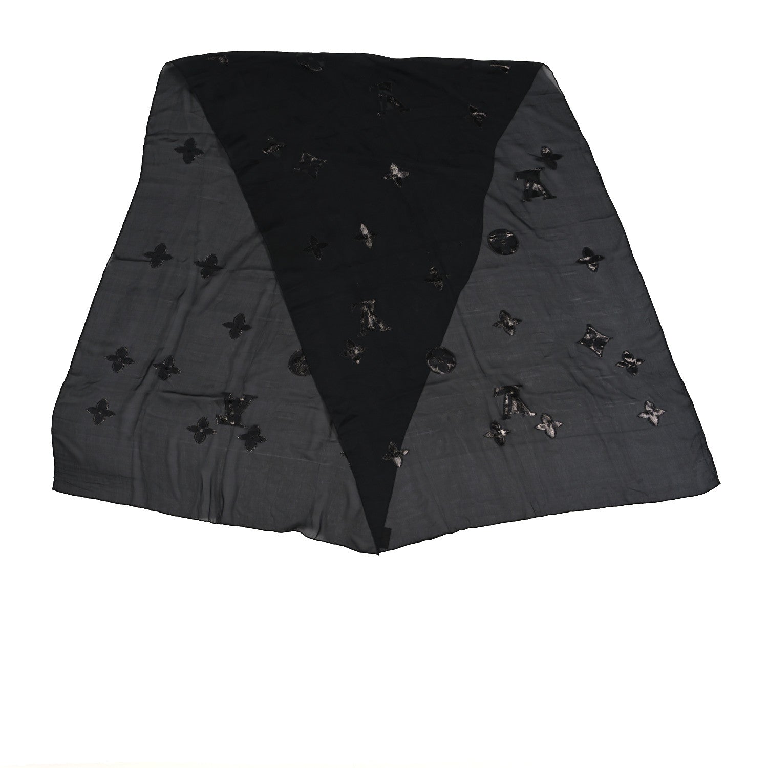 Louis Vuitton Silk Polyamide Sheer Monogram Scarf Black 2 of 3