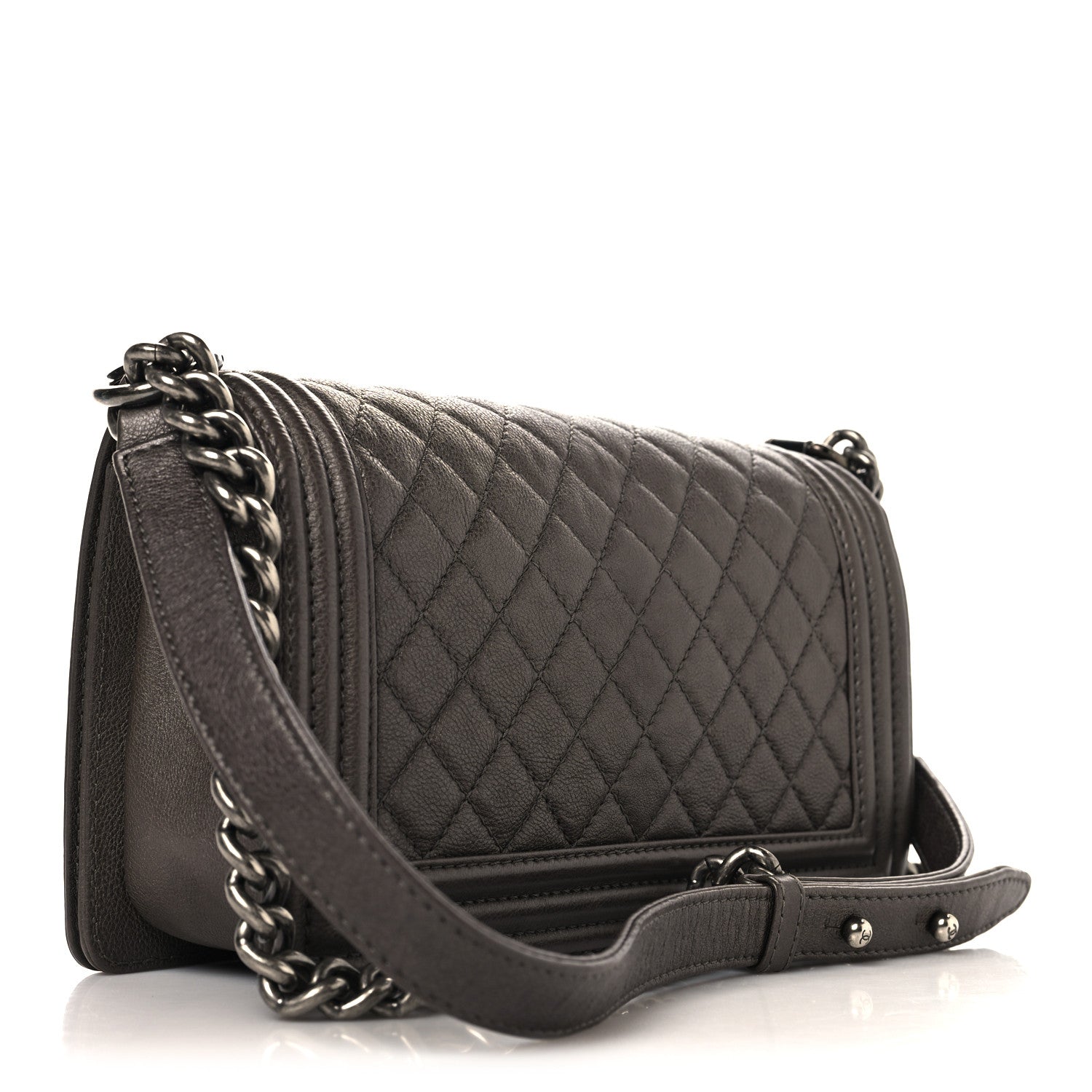 Chanel Metallic Calfskin Quilted Medium Boy Flap Pewter 3 of 10