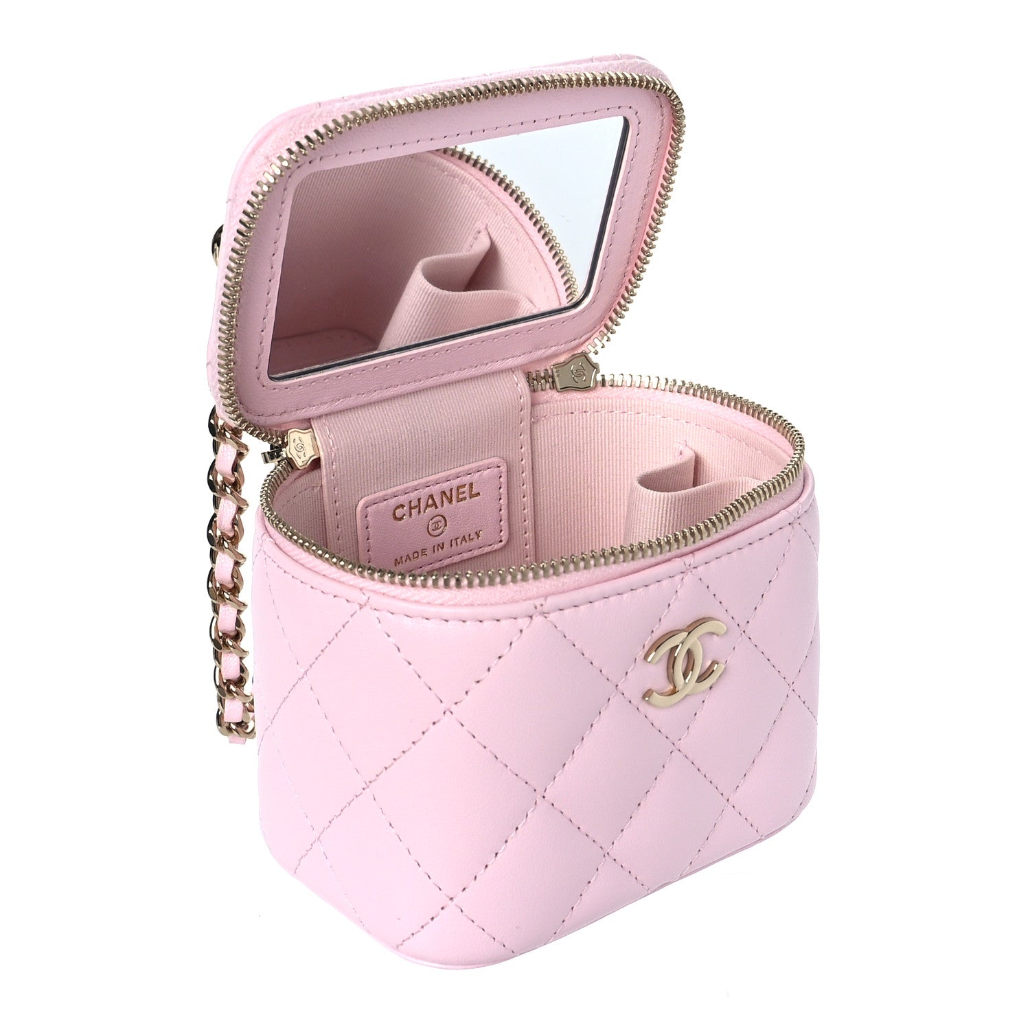 Chanel Lambskin Quilted Mini Top Handle Vanity Case With Chain Light Pink 5 of 11