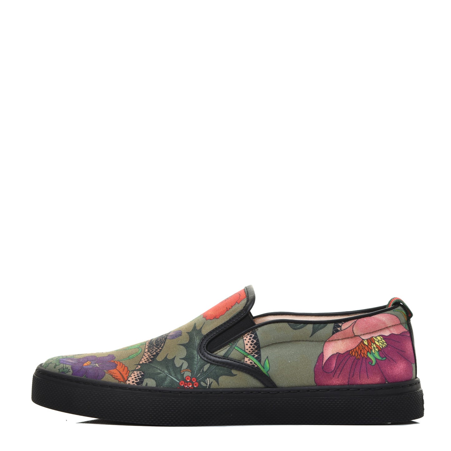 Canvas Miro Soft Calfskin Web Floral Snake Print Mens Dublin Slip On Sneakers 9.5 Militare Multicolor Black