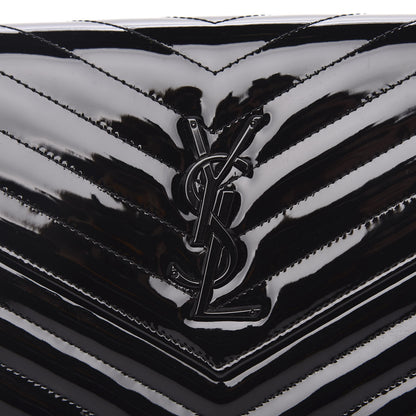 Saint Laurent Patent Matelasse Chevron Monogram Chain Wallet Black 6 of 9
