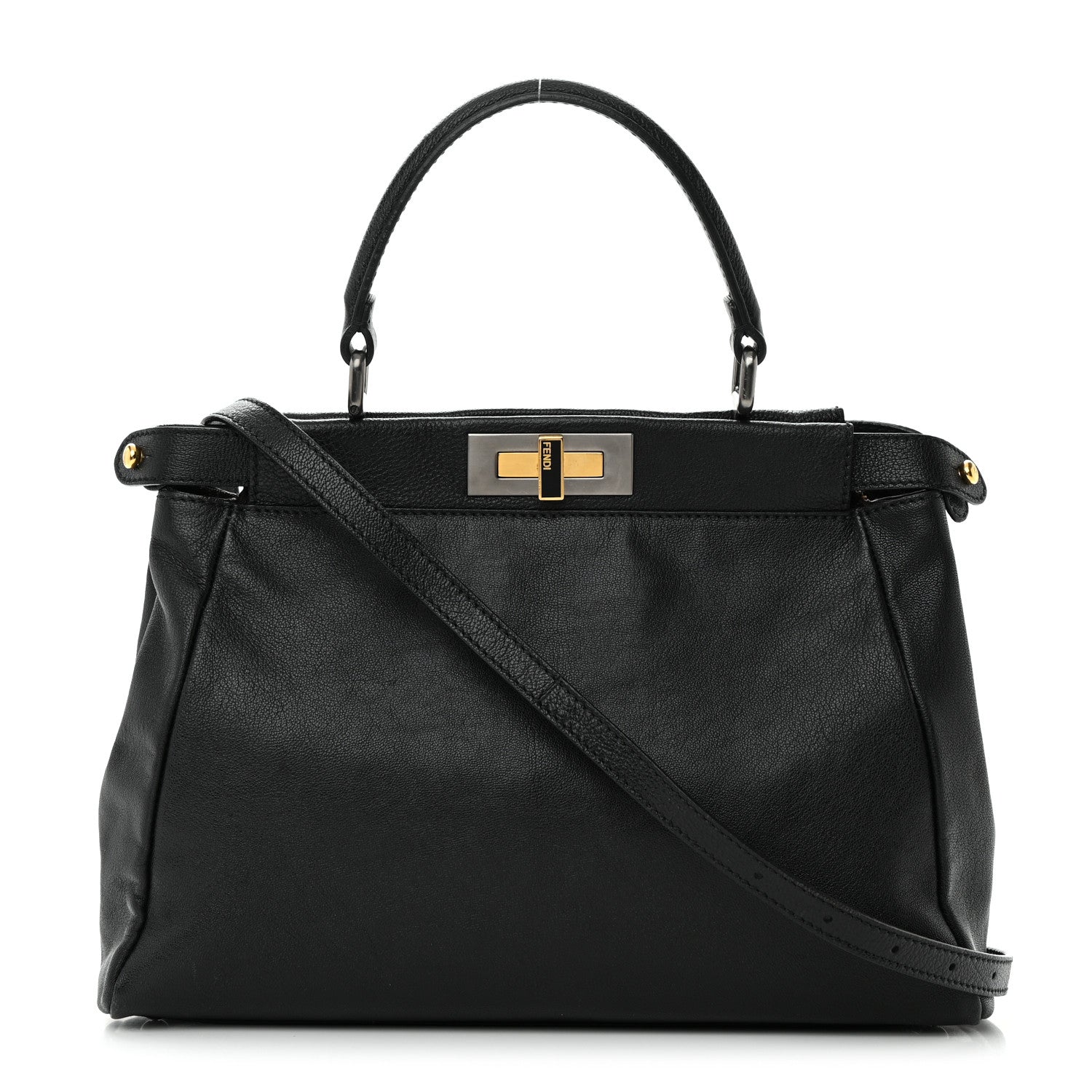 Fendi Goatskin Zucca Medium Peekaboo Iconic Satchel Black Tobacco 1 of 17