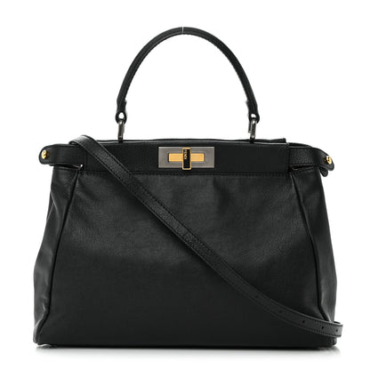 Fendi Goatskin Zucca Medium Peekaboo Iconic Satchel Black Tobacco 1 of 17
