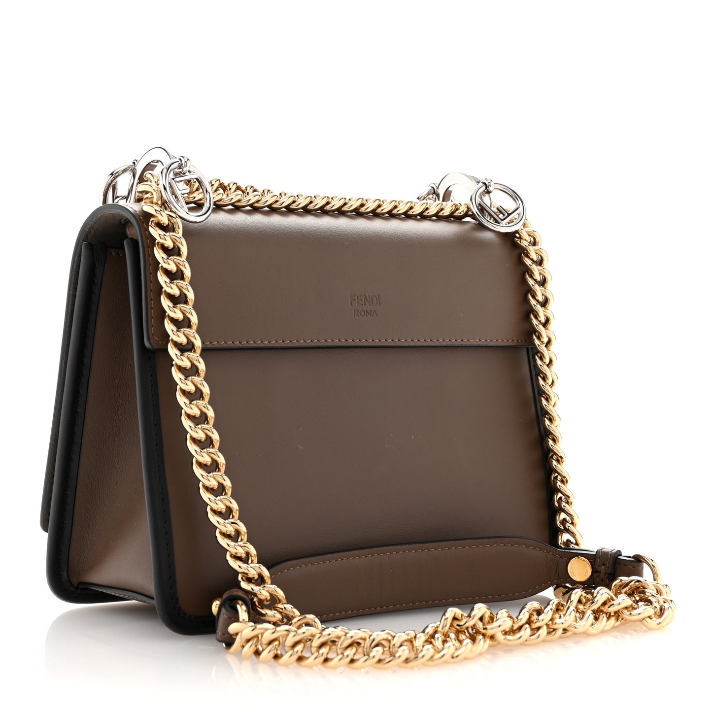 Vitello Century F is Fendi Bi-Color FF 1974 Embossed Small Kan I Shoulder Bag Maya Black