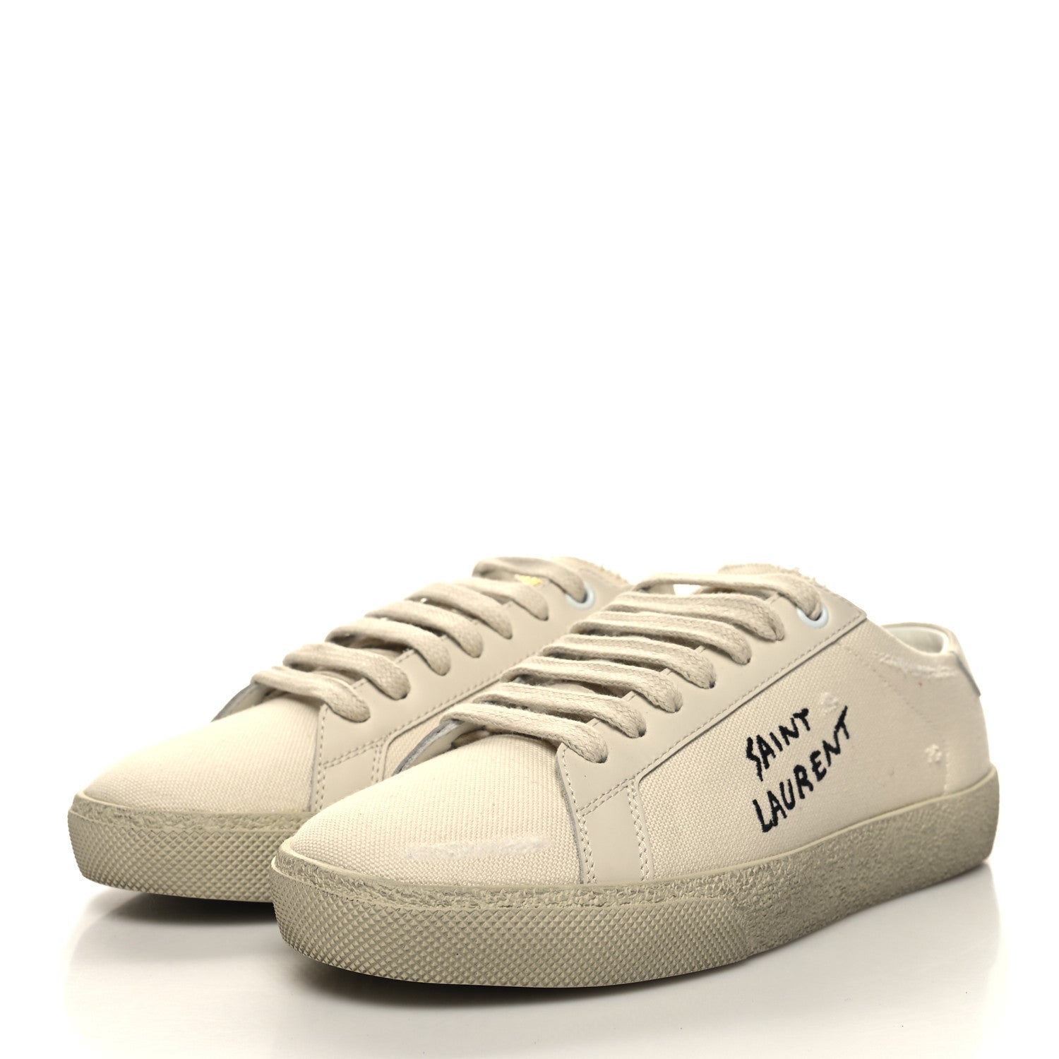 Saint Laurent Distressed Canvas Court Classic Sneakers 35.5 Panna 3 of 9