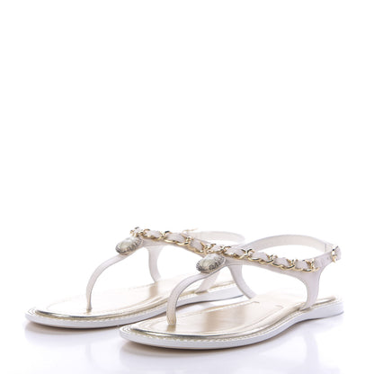 Chanel Lambskin Thong Sandals 36.5 White 3 of 10