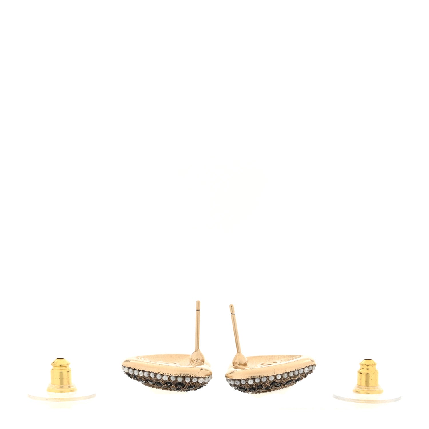 Chanel Pearl Crystal CC Heart Earrings Gold Black 3 of 5