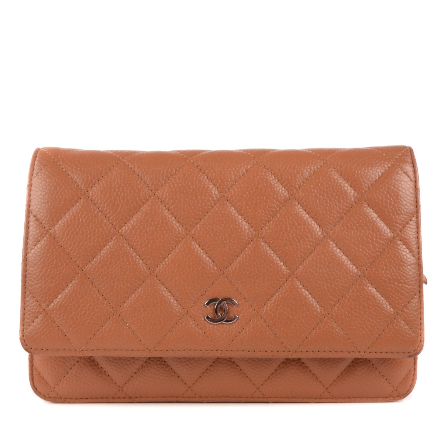 Chanel Caviar Quilted Wallet On Chain WOC Light Brown 1 of 8